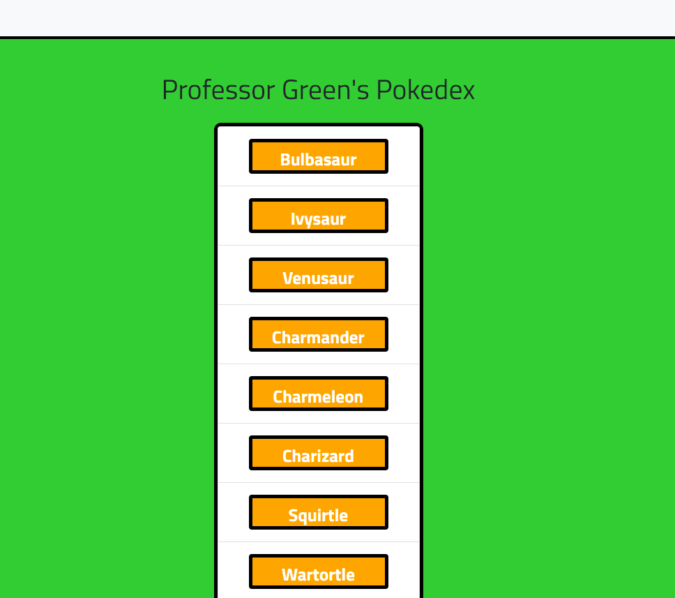 Screenshot of the pokedex app home page